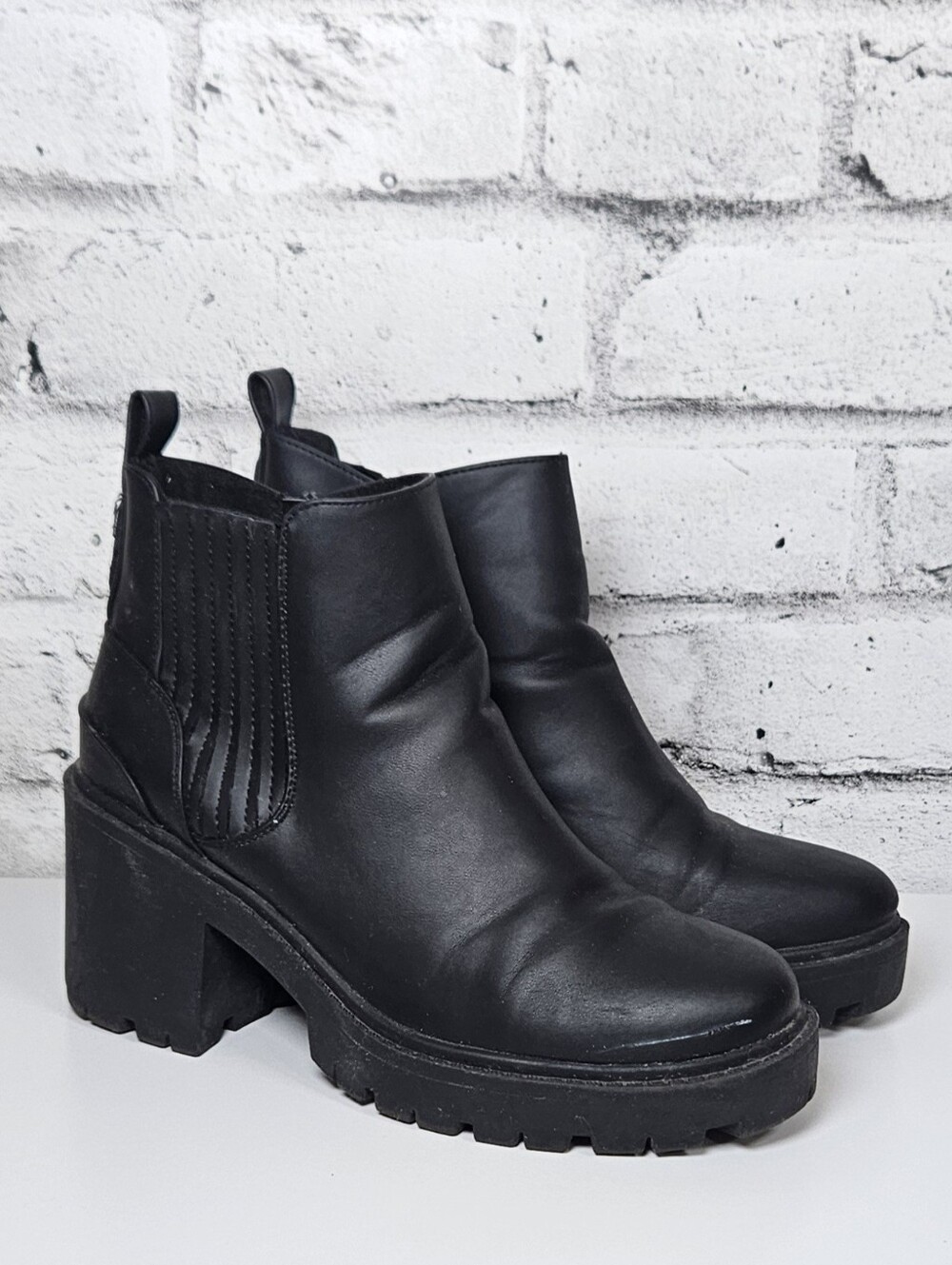 ShoeMoc Judith Black Chunky Platform Ankle Boots Lug Sole Size 9 39